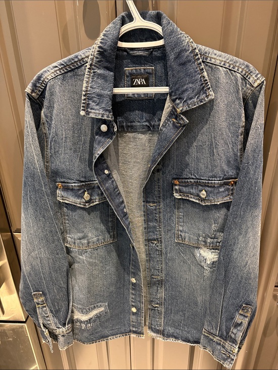 Zara Jackets & Blazers - Zara Washed Blue Distressed Denim Jacket